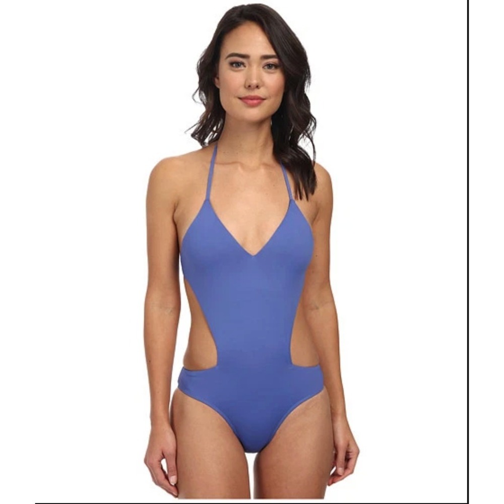 Roxy Monokini One Piece‎ Swimsuit Size L Side Cutout Halter Cobalt Blue